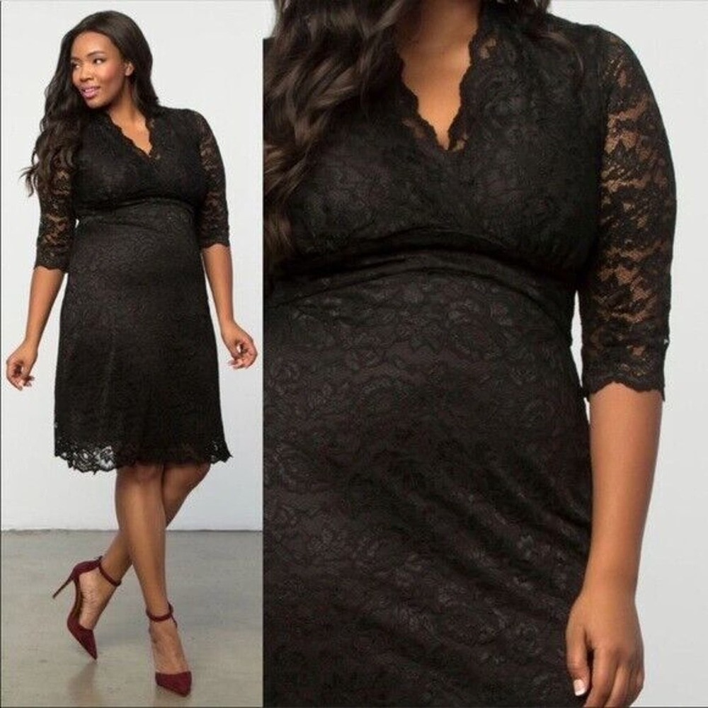 Kiyonna Women Dress Solid Black 1X Scalloped Boudoir Lace Style Lined Sexy Vixen - Picture 8 of 9